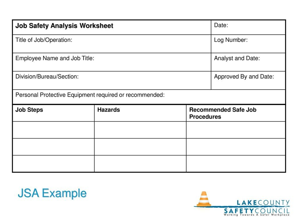The Job Hazard Analysis  Ppt Download Or Job Safety Analysis Worksheet