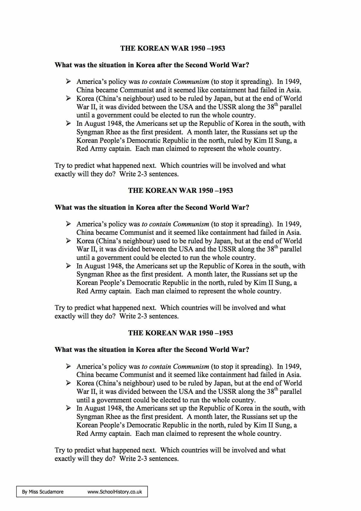 The Korean War 19501953 Facts  Information Worksheet  Gcse Or Korean War Worksheet