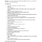 The Middle Agesthe Canterbury Tales Test Study Guide Directions Pertaining To Canterbury Tales Prologue Worksheet Answers