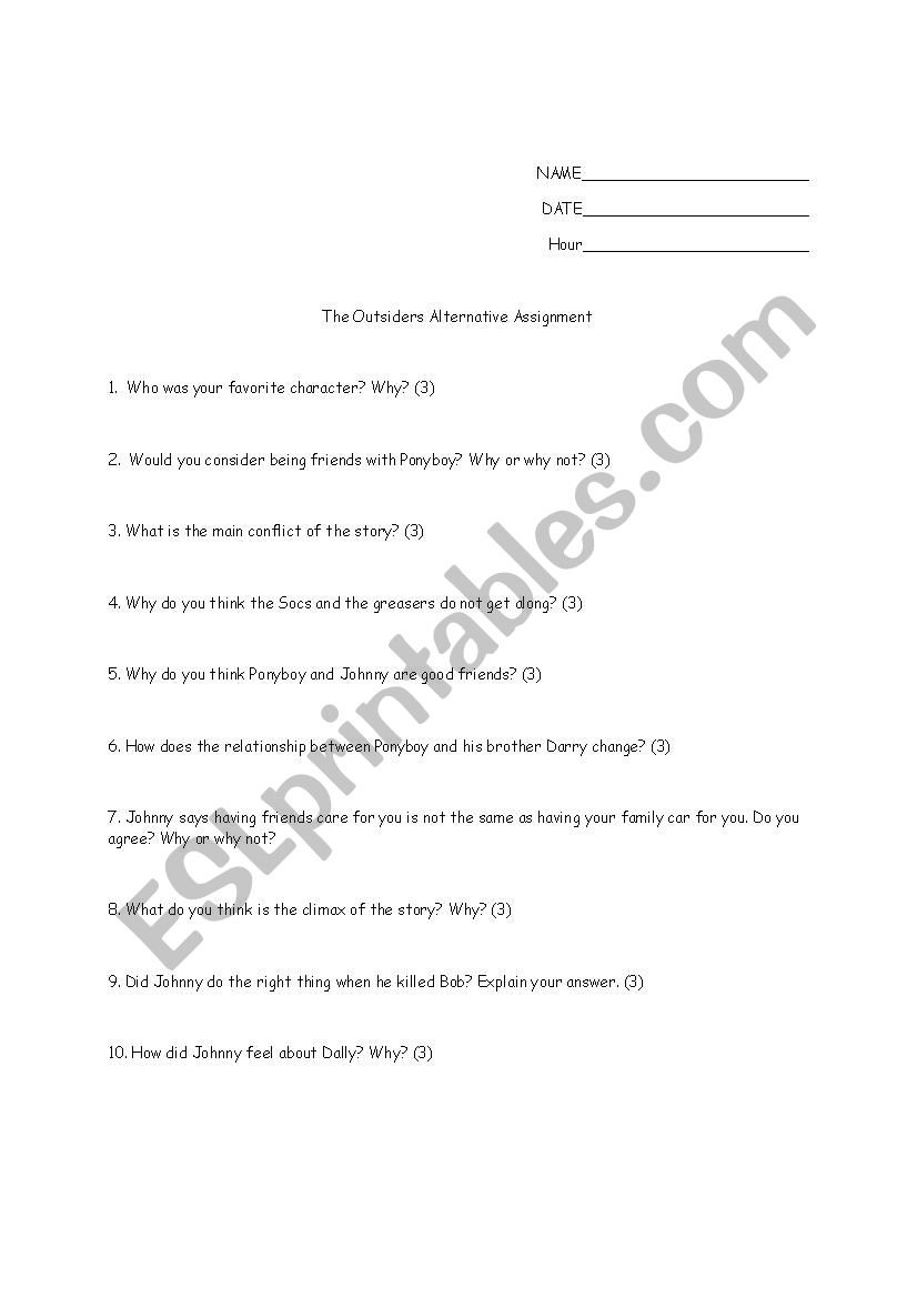 The Outsiders  Alternative To The Moive  Esl Worksheetlindyd Or The Outsiders Movie Worksheet