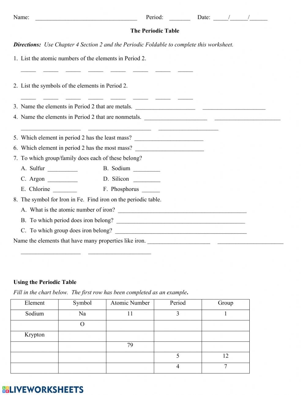 The Periodic Table Worksheet  Interactive Worksheet With Periodic Table Worksheet Chemistry