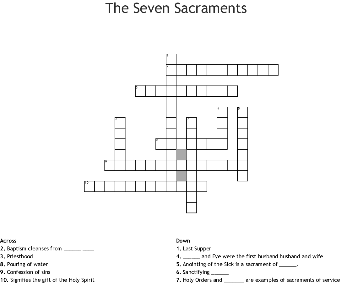 The Seven Sacraments Crossword  Wordmint For Seven Sacraments Worksheet