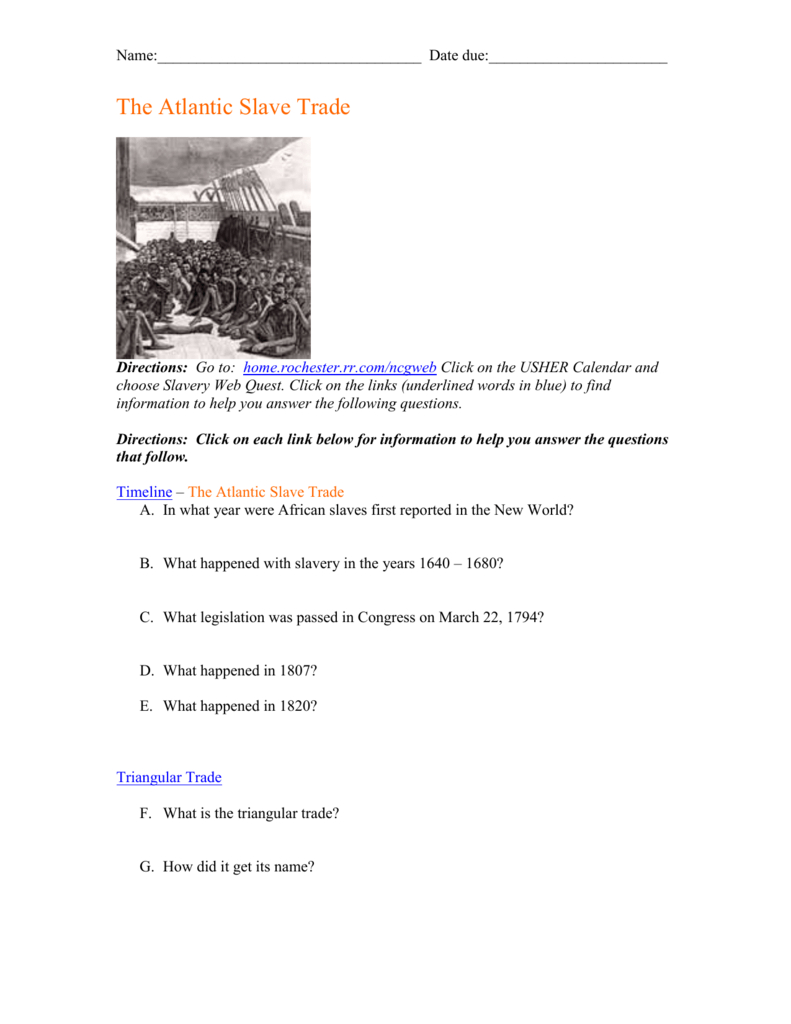 The Slave Tradestudent Worksheet With Regard To The Atlantic Slave Trade Worksheet Answers