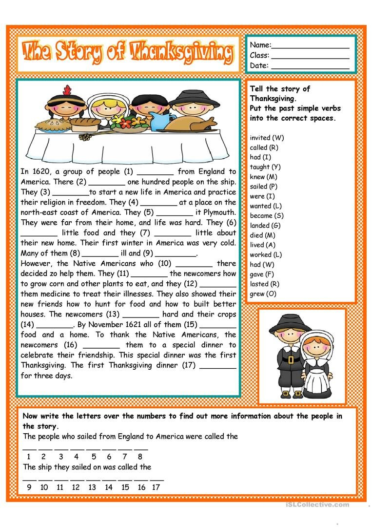 The Story Of Thanksgiving Worksheet  Free Esl Printable Worksheets Along With History Of Thanksgiving Reading Comprehension Worksheets