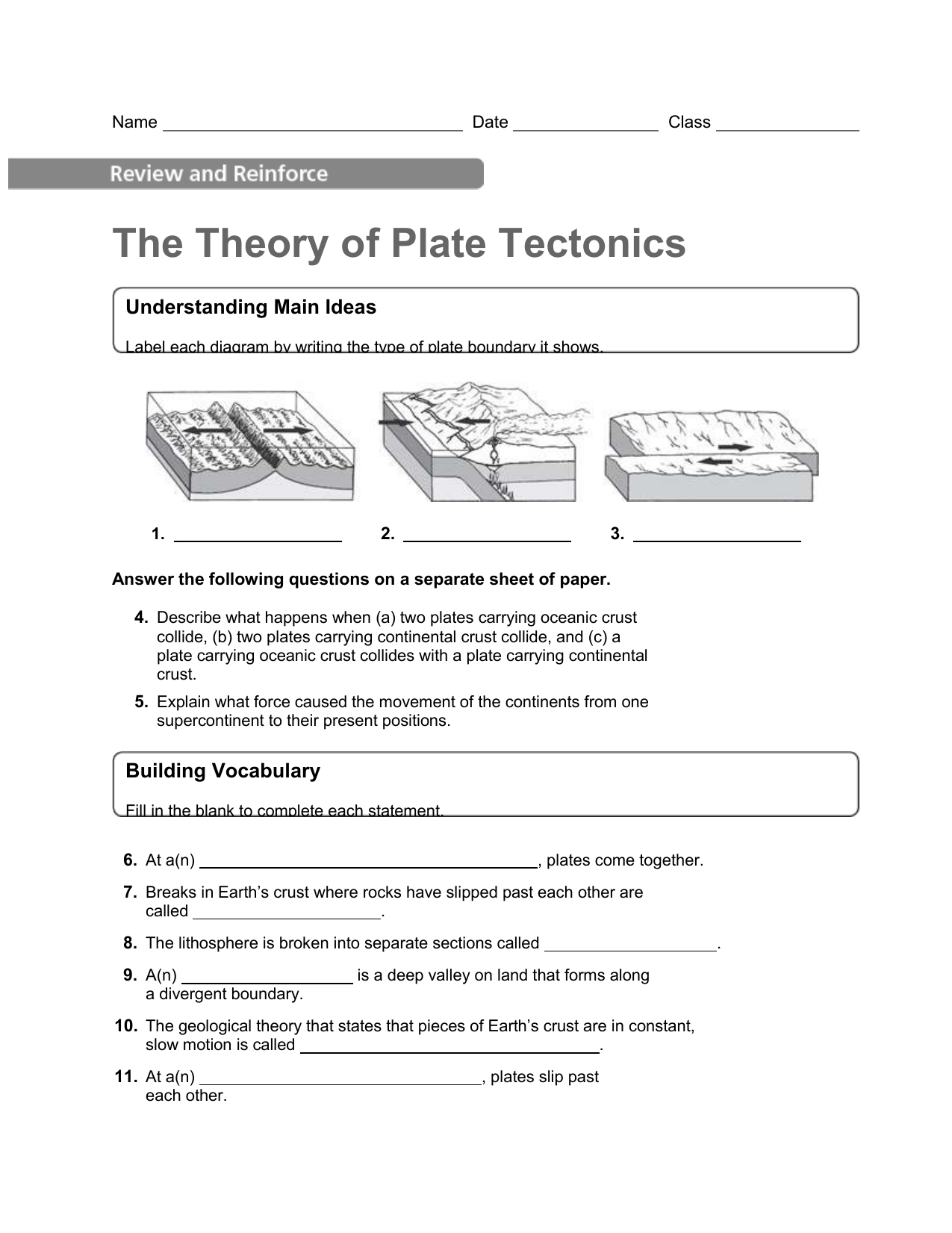 The Theory Of Plate Tectonics Homework Pertaining To The Theory Of Plate Tectonics Worksheet