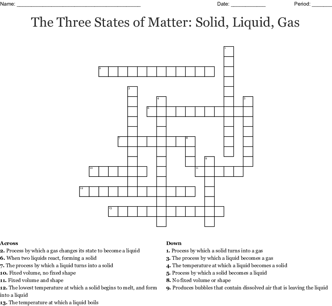 The Three States Of Matter Solid Liquid Gas Crossword  Wordmint Also Solid Liquid Gas Worksheet