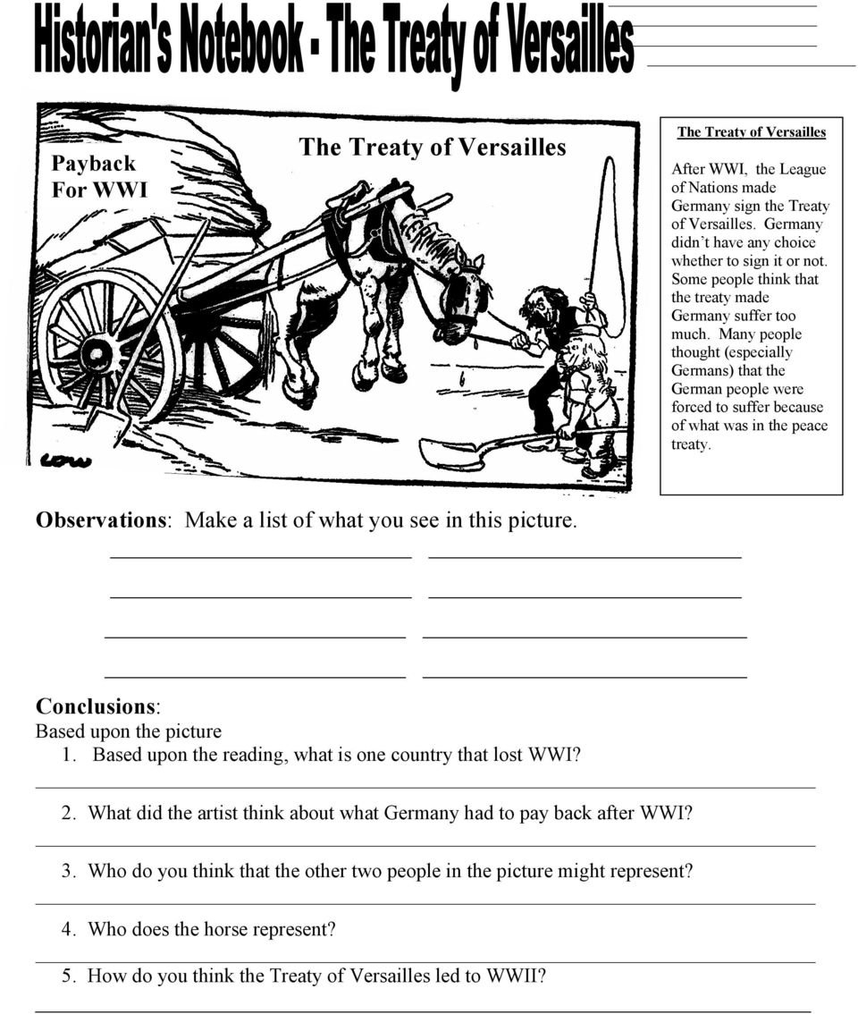 The Treaty Of Versailles  Pdf With The Treaty Of Versailles Worksheet Answer Key