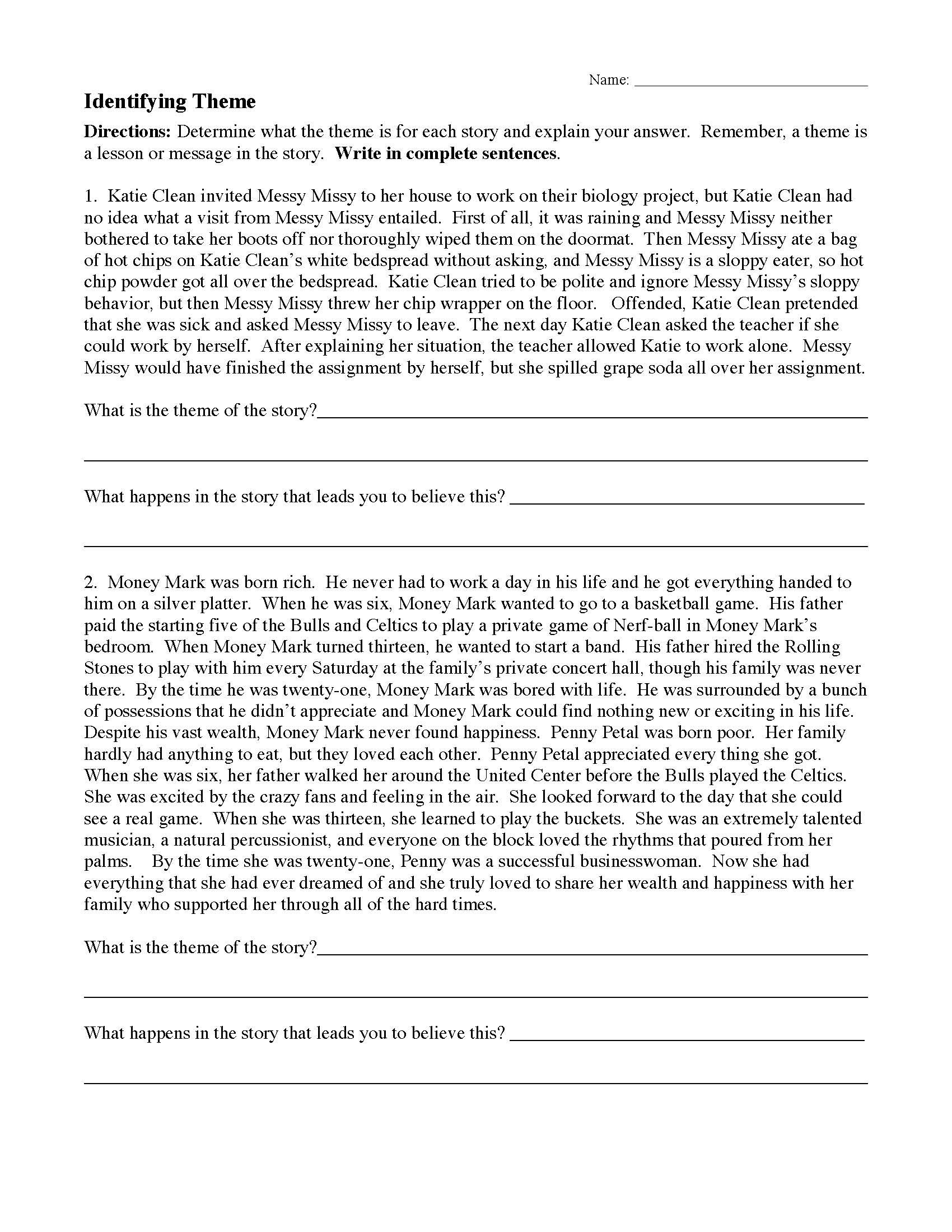 Theme Worksheet 1  Preview Or Finding The Theme Of A Story Worksheets