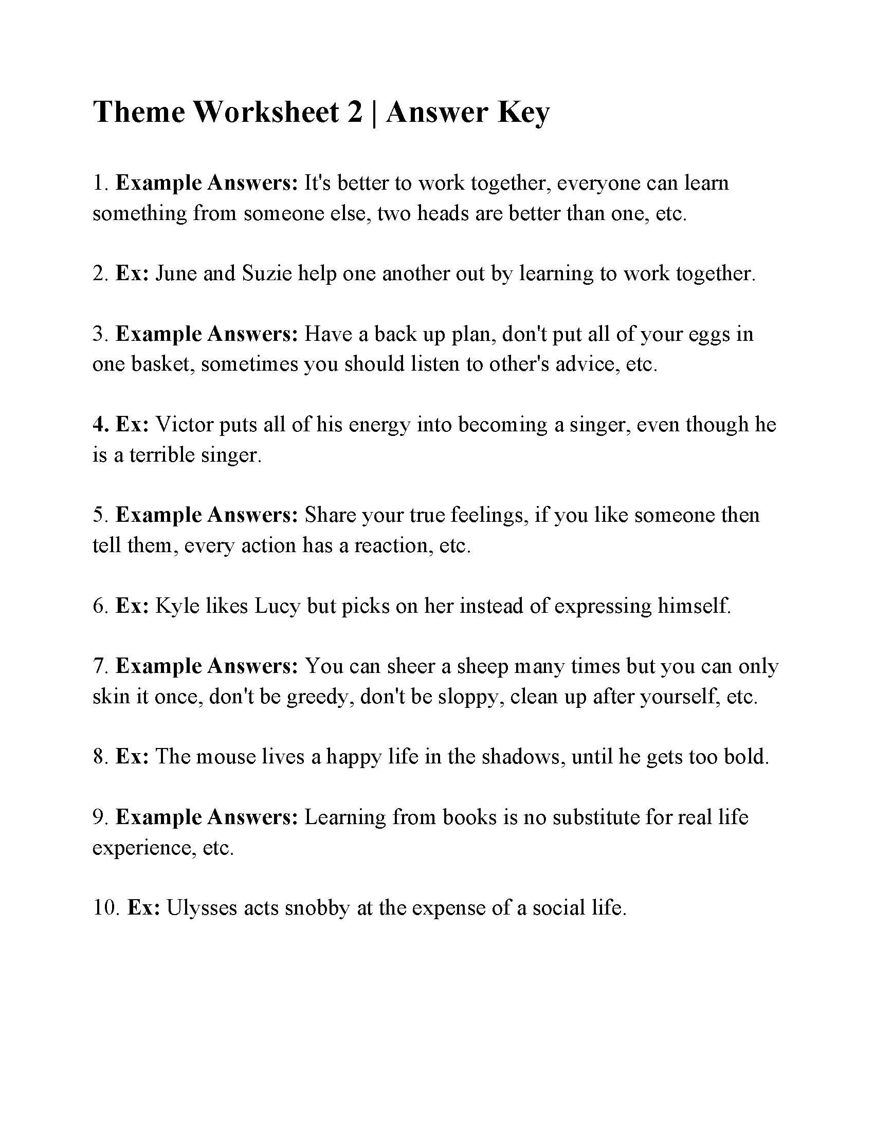 Theme Worksheet 2  Answers Along With Theme Worksheet 4