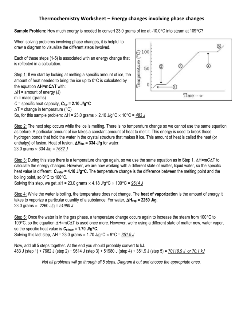 Thermochemistry Worksheet Or Worksheet Calculations Involving Specific Heat