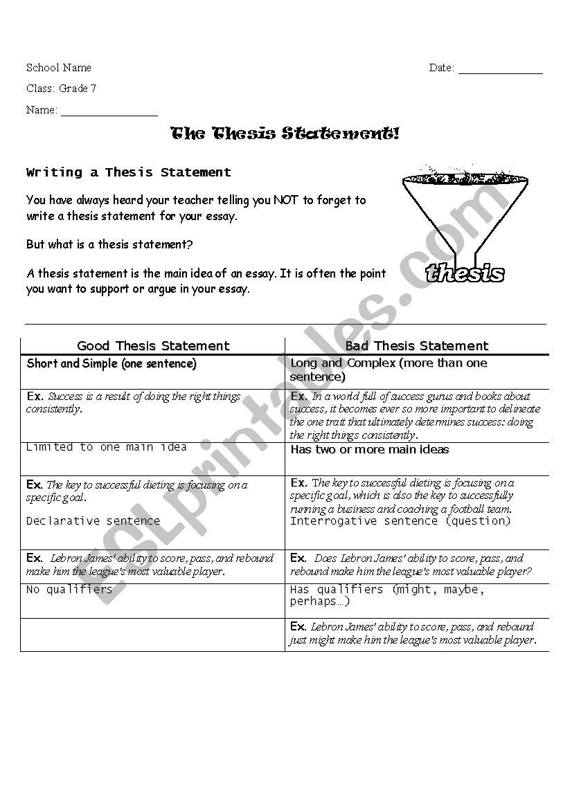 Thesis Statement Practice  Esl Worksheetdaliaim In Thesis Statement Practice Worksheet