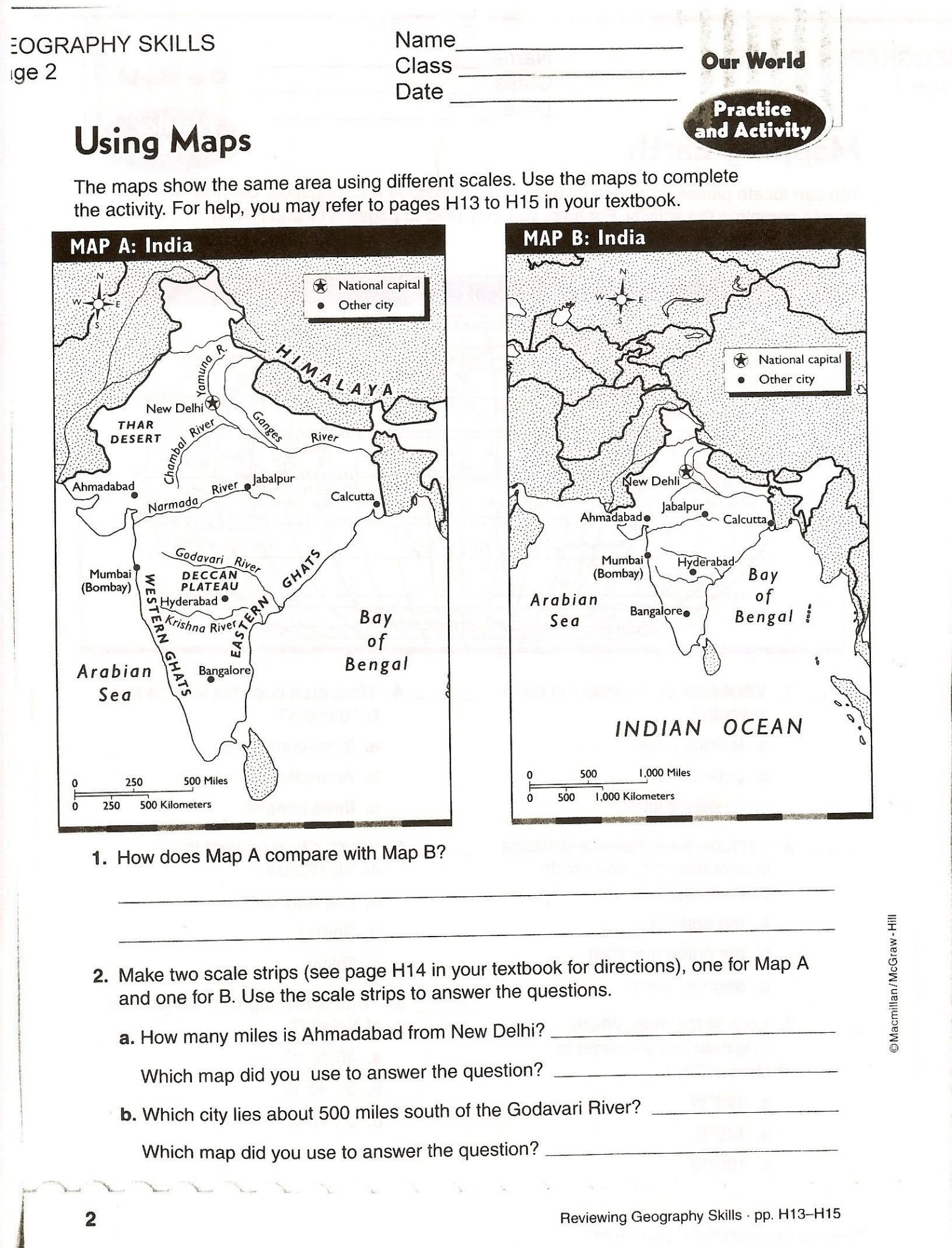 Topographic Map Reading Worksheet Answer Key  Briefencounters Together With Map Skills Worksheets