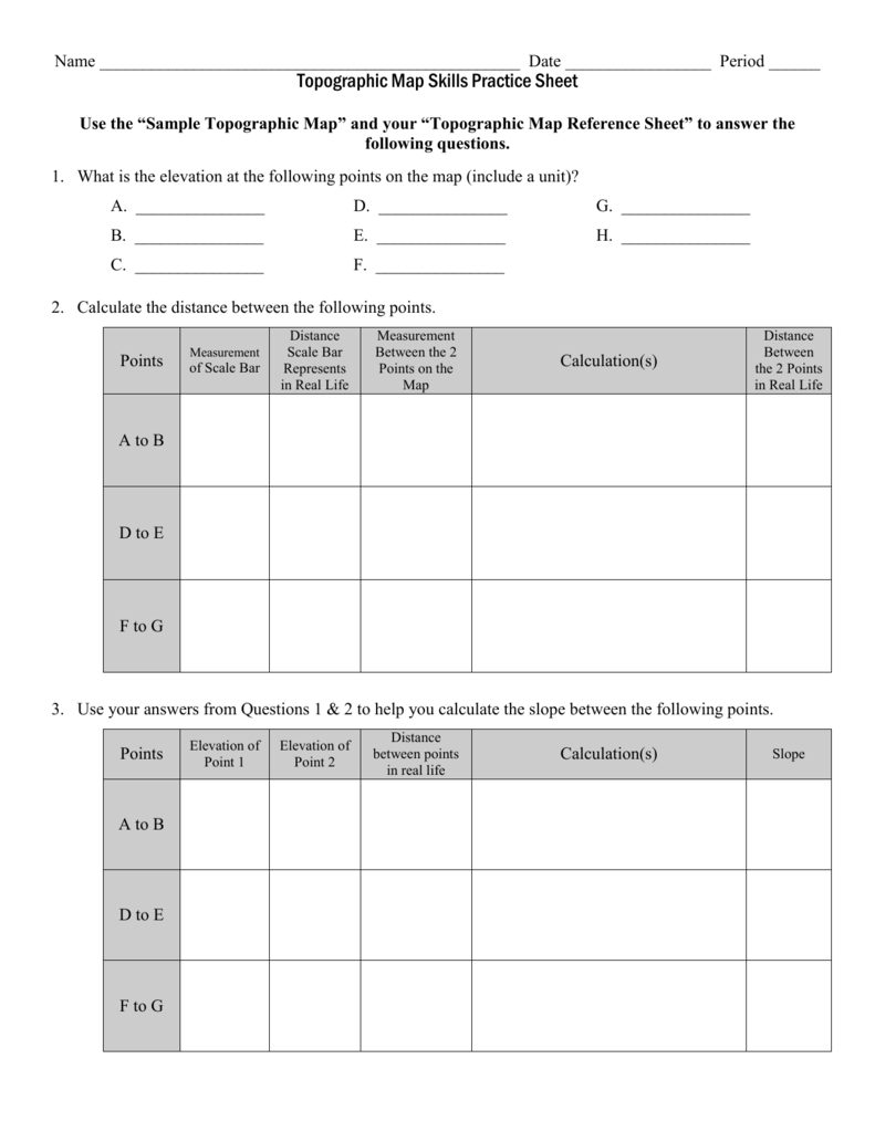 Topographic Map Skills Practice Sheet As Well As Topographic Map Reading Worksheet Answer Key
