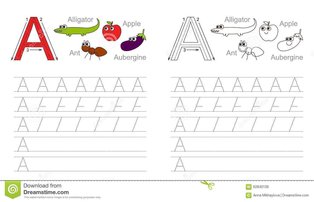 Tracing Worksheet For Letter A Stock Vector  Illustration Of Line With Letter A Tracing Worksheets Preschool