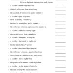 Translating Algebraic Phrases Simple Version A Intended For Simple Algebra Worksheets