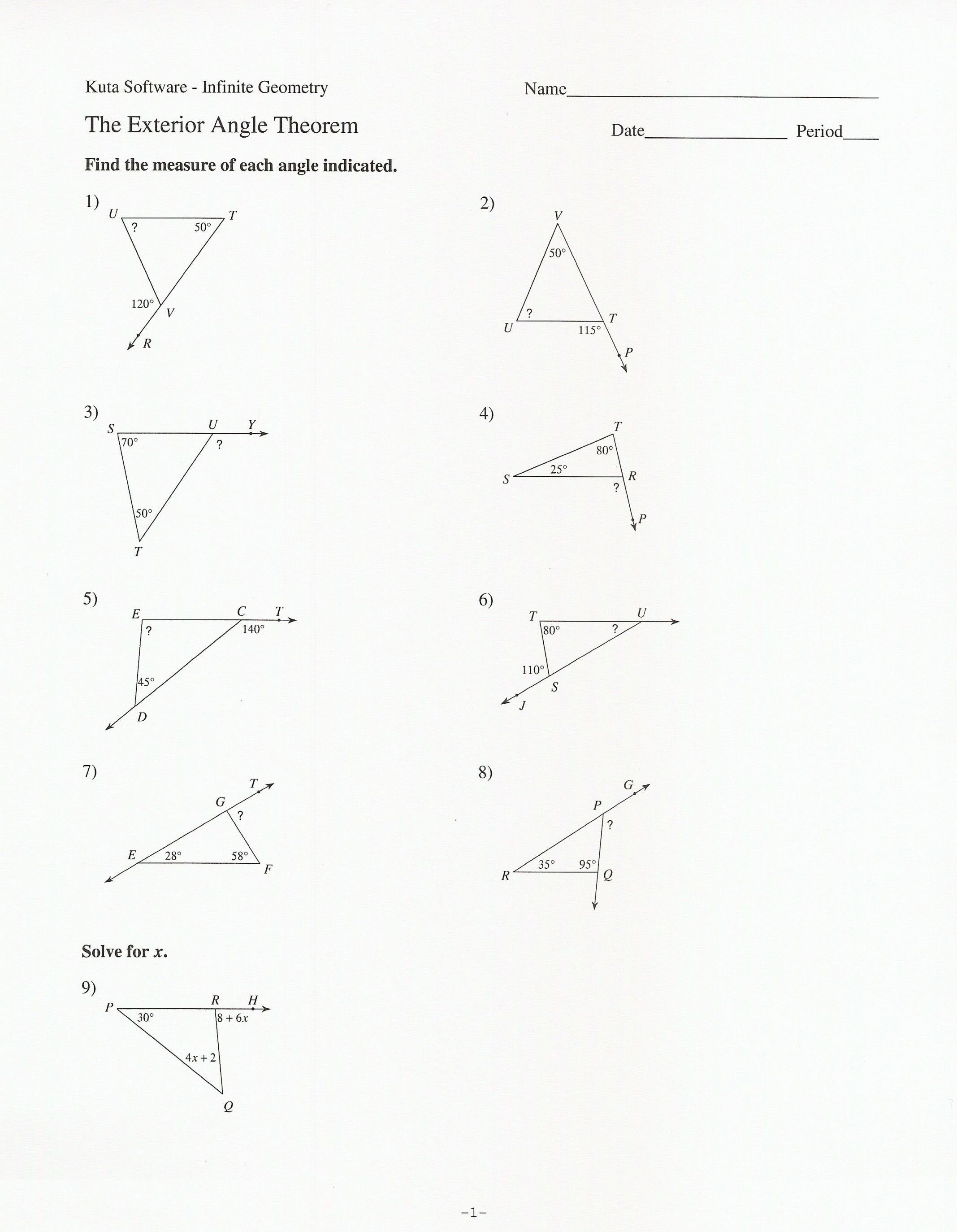 Triangle Angle Sum Theorem C Triangle Sum And Exterior Angle Theorem In Exterior Angle Theorem Worksheet