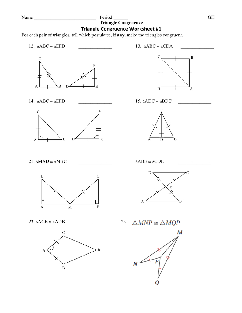 Triangle Congruence Worksheet 1 As Well As Triangle Congruence Worksheet