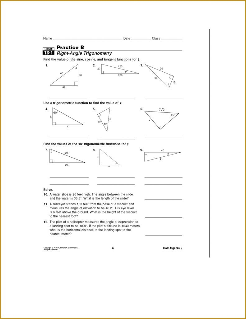 Trig Word Problems Worksheet Answers Right Triangle Trigonometry Along With Functions Word Problems Worksheet Pdf
