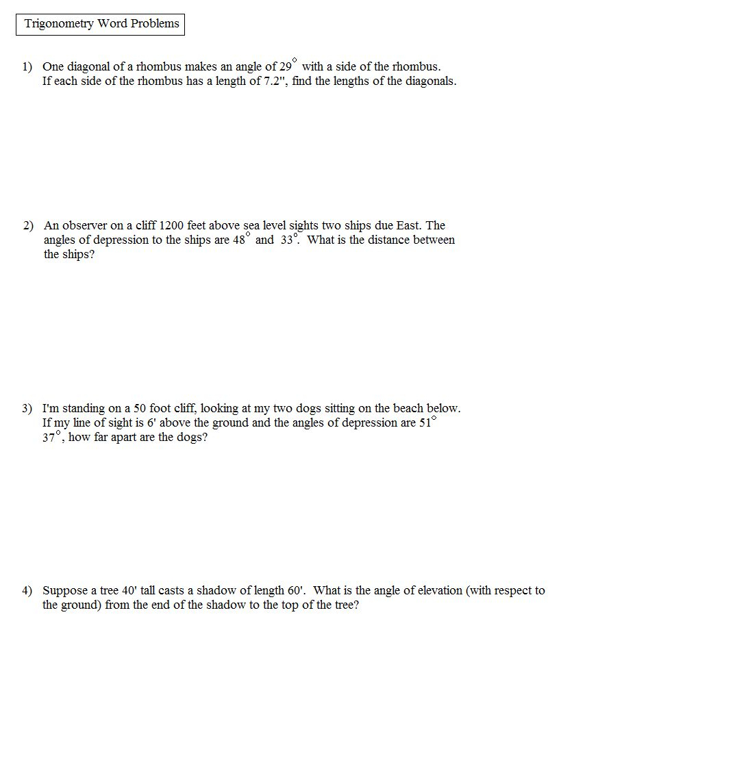 Trigonometric Ratios Worksheet  Briefencounters For Right Triangle Word Problems Worksheet
