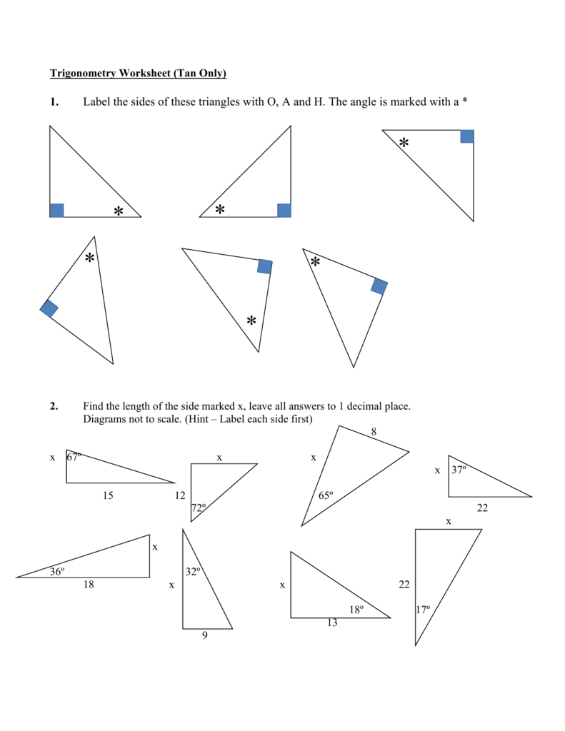 Trigonometry Worksheet Tan Ratio Throughout Trigonometry Worksheets With Answers
