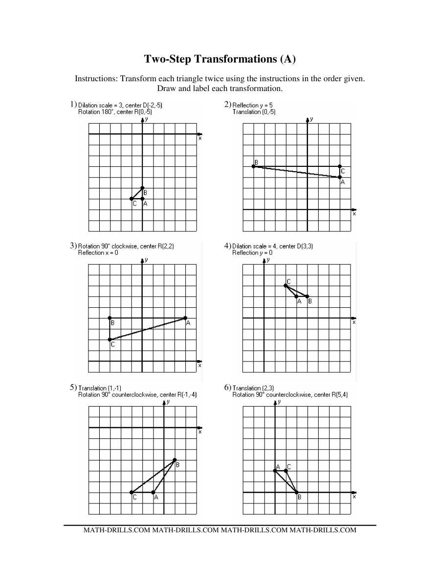 Twostep Transformations Old Version A Intended For Geometry Transformations Worksheet