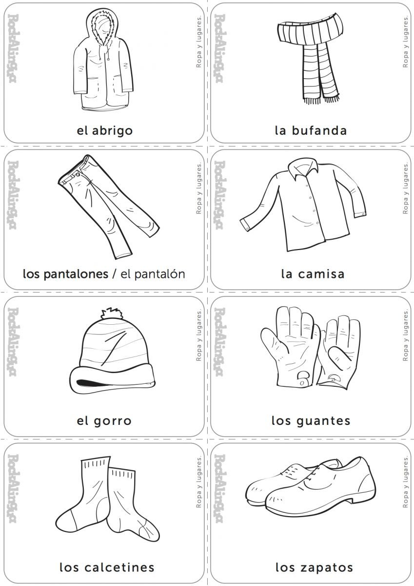 U La La Clothes Places Weather  Picture Dictionary  Rockalingua With Clothing In Spanish Worksheets
