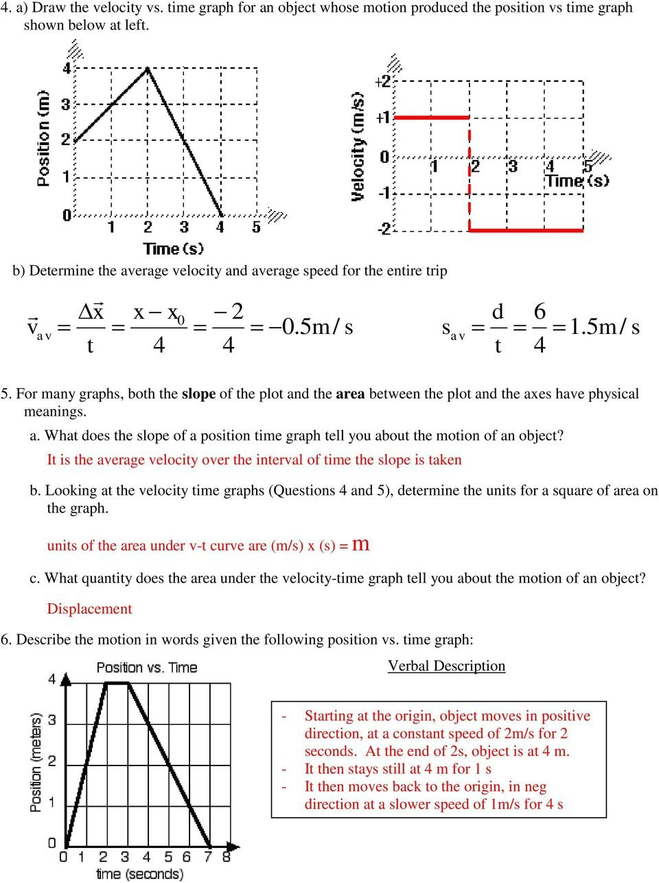 Unit 2 Kinematics Worksheet 1 Position Vs Time And Velocity Vs Pertaining To Kinematics Motion Graphs Worksheet Answers