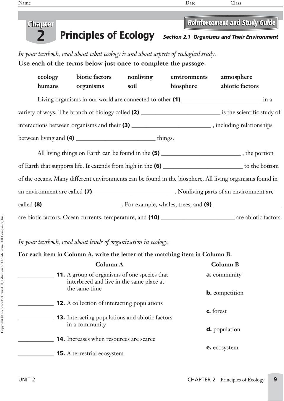 Unit 2 Resources Ecology  Pdf For Principles Of Ecology Worksheet Answers