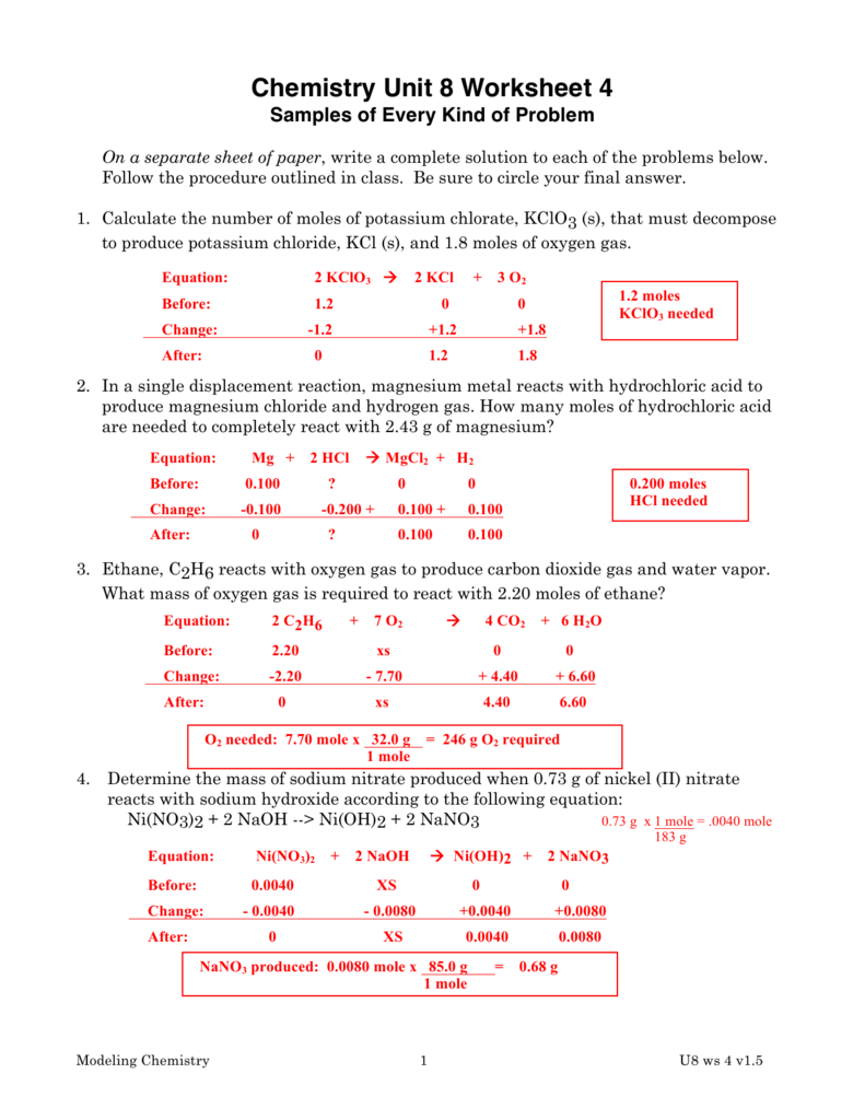 Unit 8 Worksheet 4 With Regard To Chemistry Unit 4 Worksheet 1