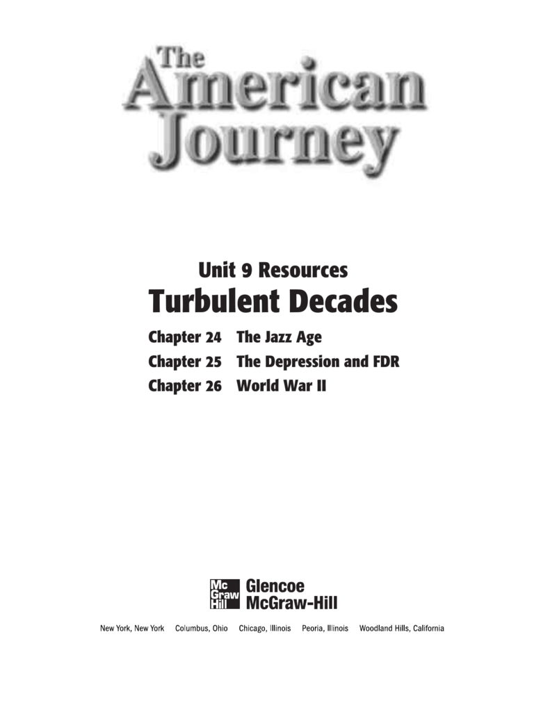 Unit 9 Resources Turbulent Decades With Regard To Glencoe The American Journey Worksheet Answers