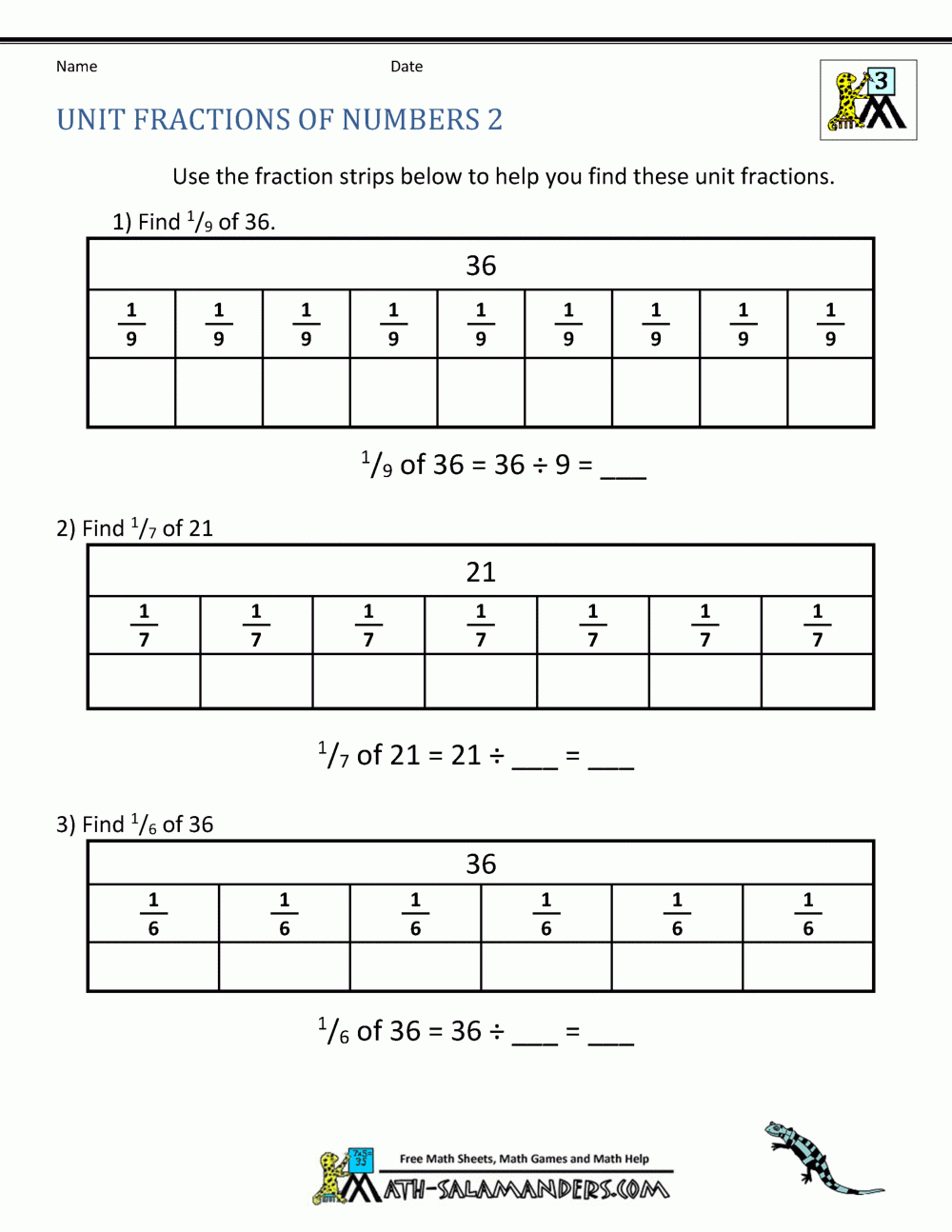 Unit Fraction Of Numbers With Fractions On A Number Line 3Rd Grade Worksheets