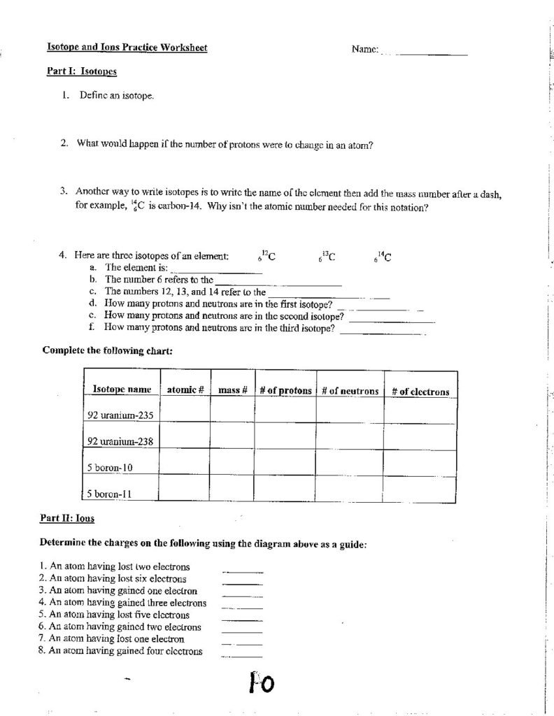 Unit6Isotope And Ions Practice Worksheetcglass  St Mary's Intended For Isotope And Ions Practice Worksheet