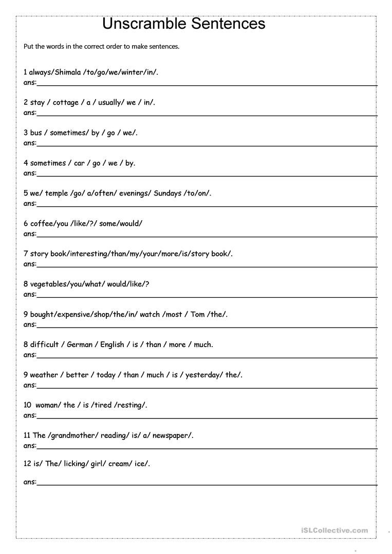Unscramble Sentences Worksheet  Free Esl Printable Worksheets Made Inside Free Sentence Scramble Worksheets