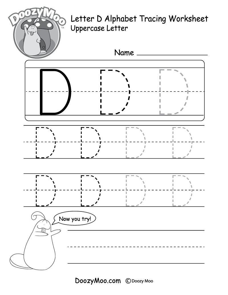 Uppercase Letter D Tracing Worksheet  Doozy Moo As Well As Name Tracing Worksheets Pdf
