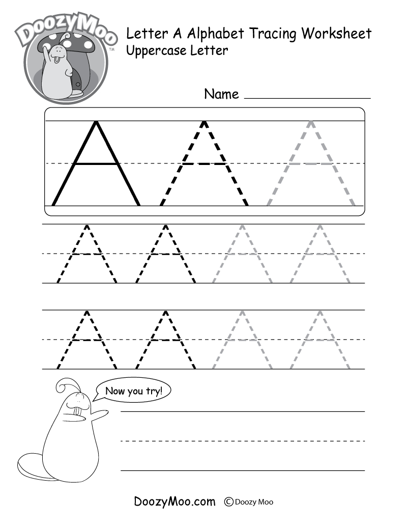 Uppercase Letter Tracing Worksheets Free Printables  Doozy Moo Throughout Letter A Tracing Worksheets Preschool