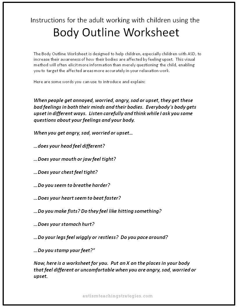 Upset Body Worksheet To Help Kids With Asd In Body Image Therapy Worksheet