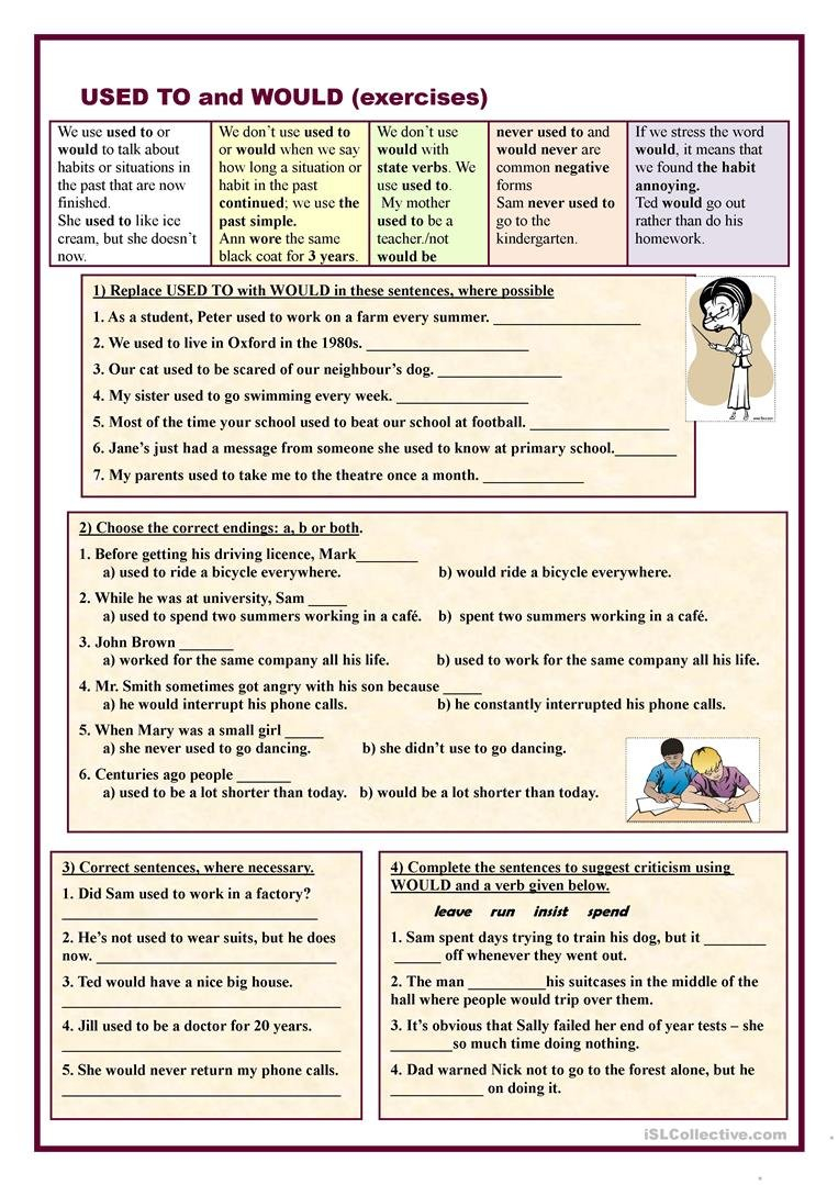 Used To And Would Exercises Worksheet  Free Esl Printable Together With To And For Worksheet