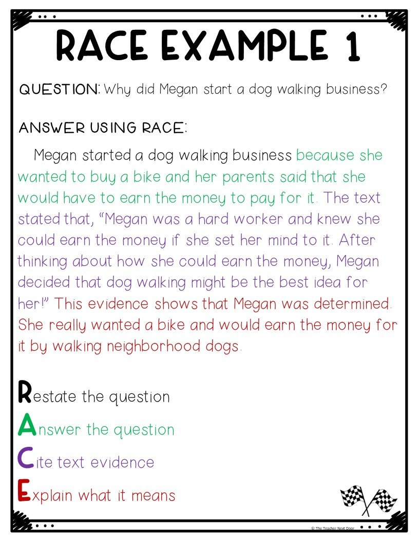 Using The Race Strategy For Text Evidence Regarding Race Writing Strategy Worksheet