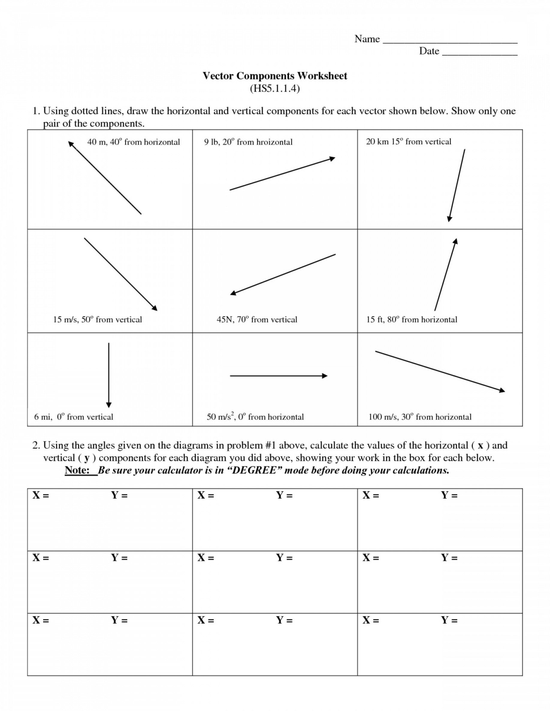 Vector Addition Worksheet Ahs Vectors And Trig Worksheets With Regard To Vector Components Worksheet