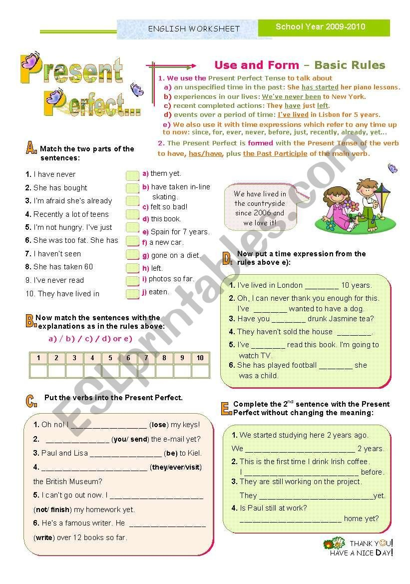 Verb Tenses  Basic Rules Use And Form  Practice  The Present Together With Perfect Verb Tense Worksheet