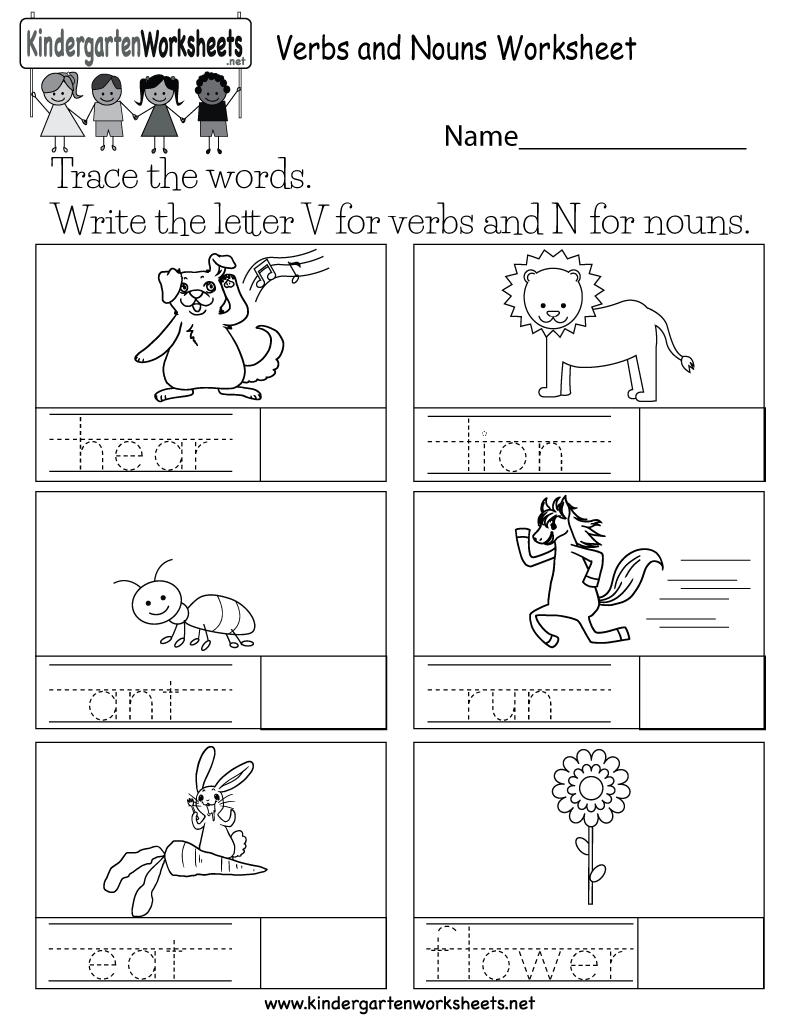 Verbs And Nouns Worksheet  Free Kindergarten English Worksheet For Kids Or Noun Worksheets For Kindergarten