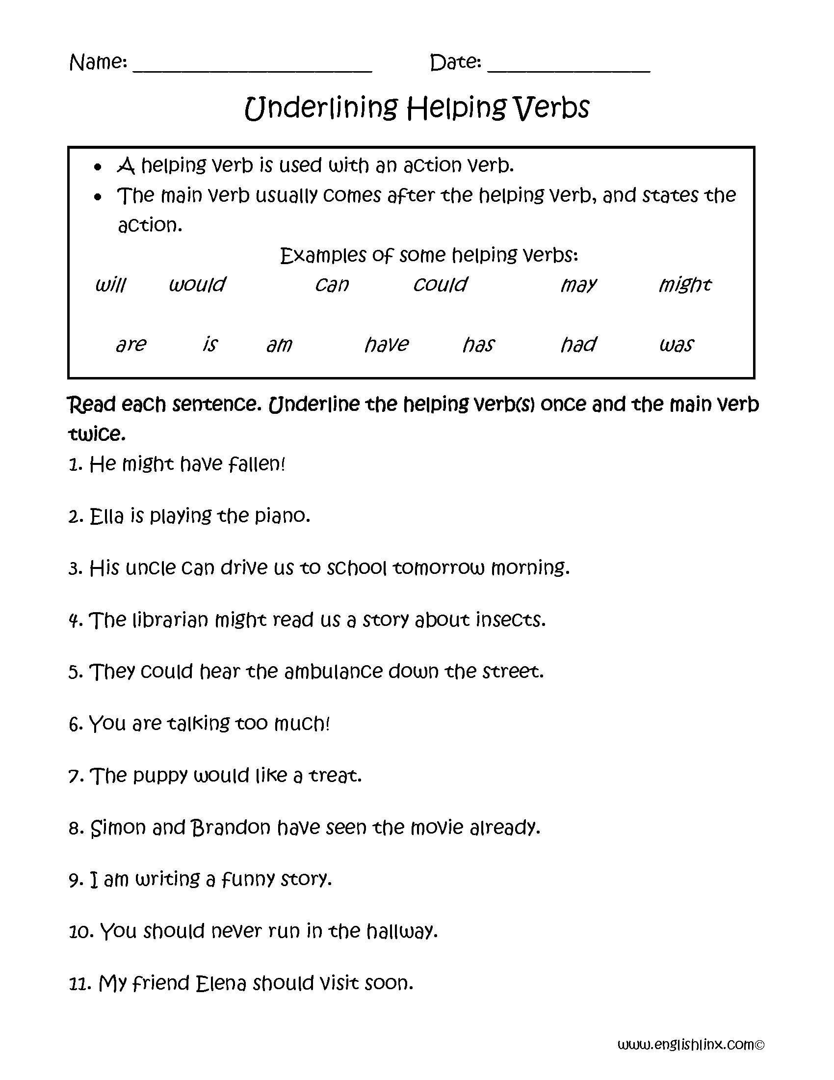 Verbs Worksheets  Helping Verbs Worksheets Throughout Verb Worksheets 2Nd Grade