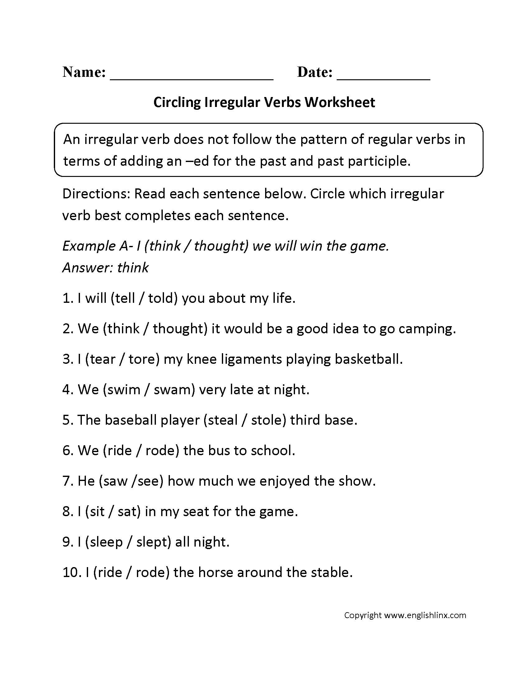 Verbs Worksheets  Irregular Verbs Worksheets And 7Th Grade Verb Worksheets
