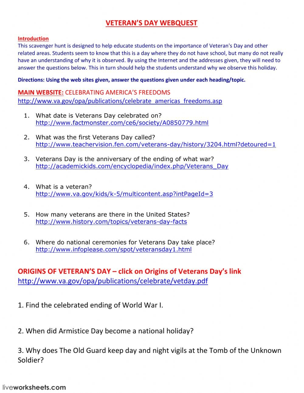 Veteran's Day Interactive Worksheet Regarding Us History Worksheets
