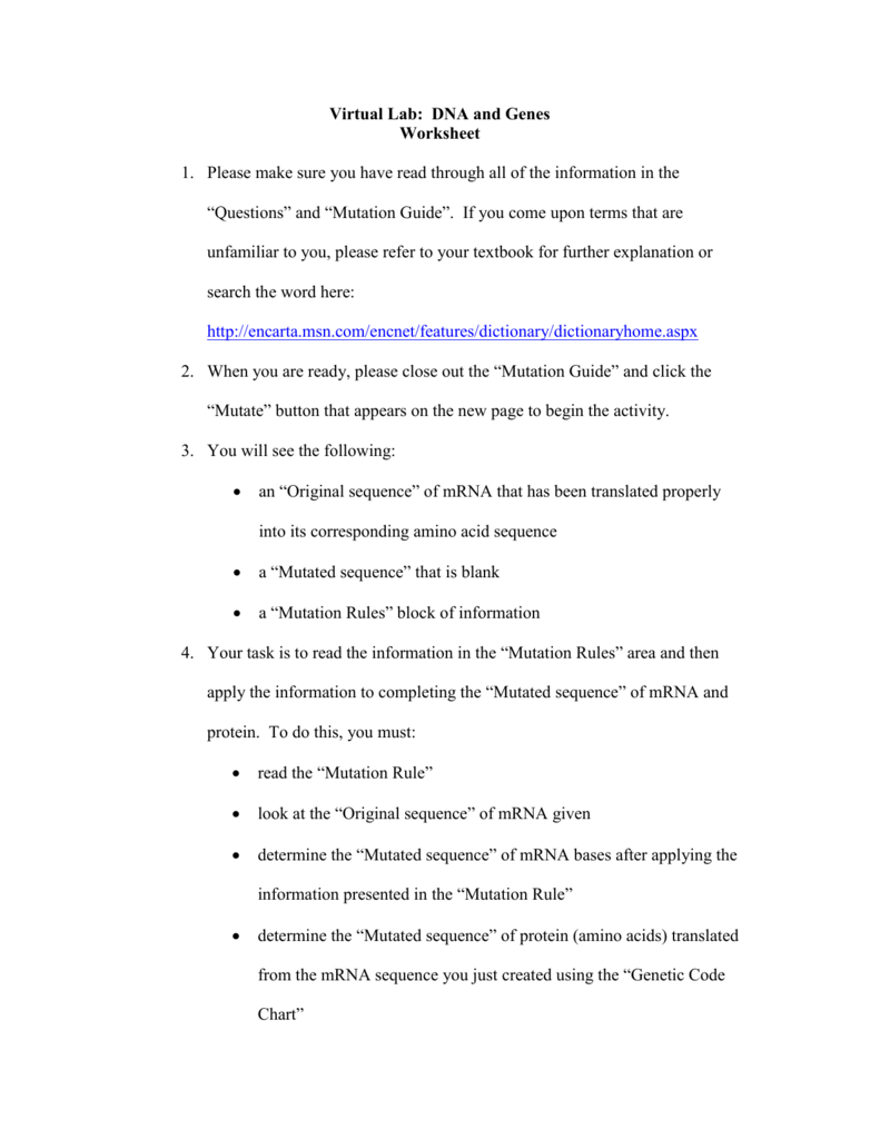 Virtual Lab Dna And Genes Or Virtual Lab Dna And Genes Worksheet