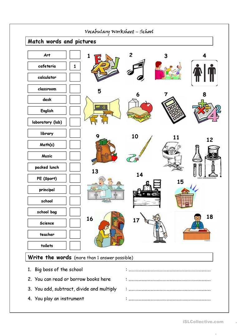 Vocabulary Matching Worksheet  School Worksheet  Free Esl Or School Kid Worksheets