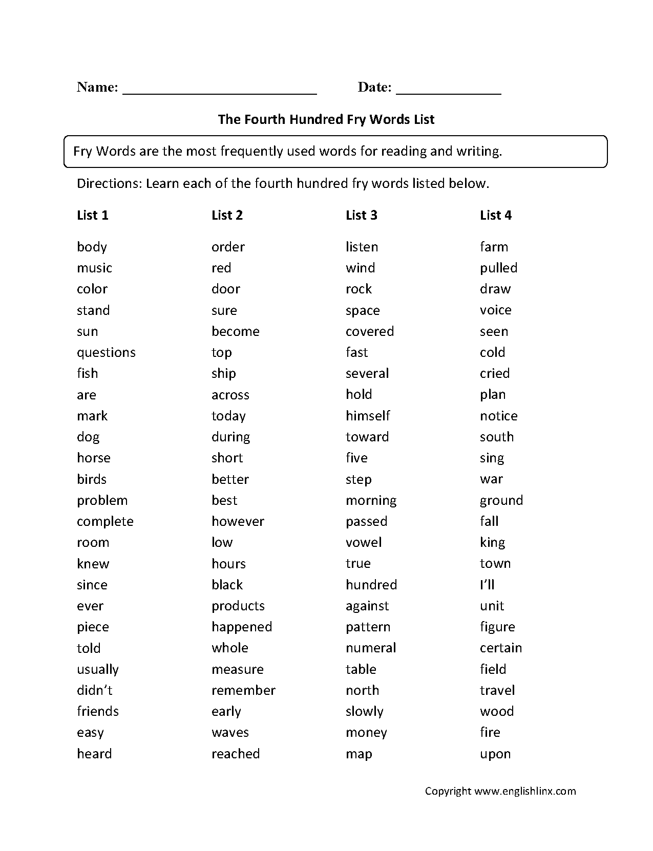Vocabulary Worksheets  Fry Words Worksheets Along With Free 5Th Grade Vocabulary Worksheets