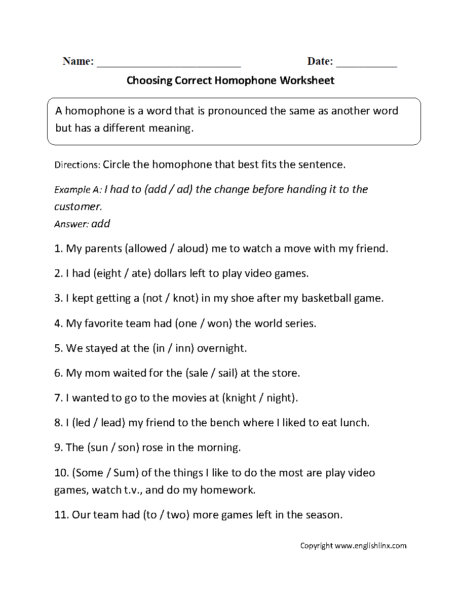 Vocabulary Worksheets  Homophone Worksheets Regarding Homophones Practice Worksheet