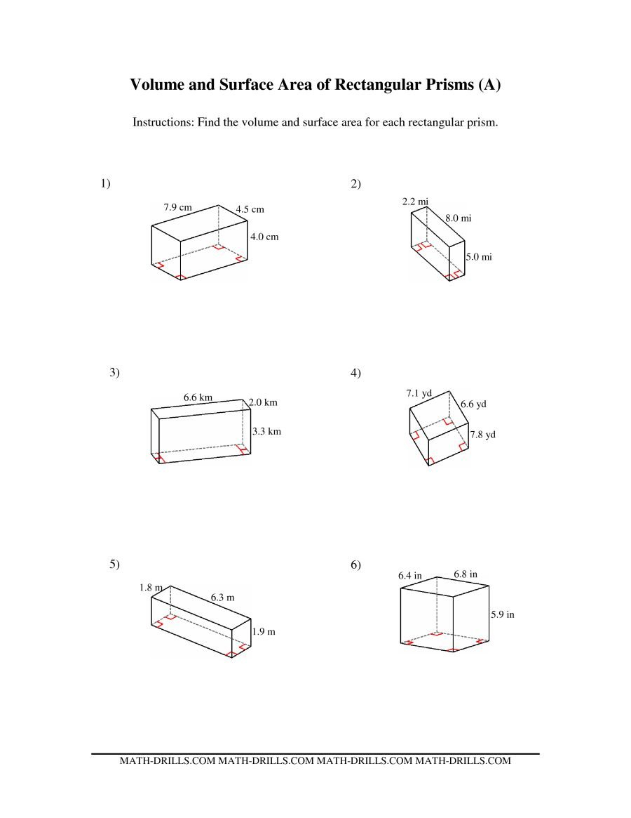 Volume And Surface Area Of Rectangular Prisms A Along With Surface Area Of Prisms And Cylinders Worksheet