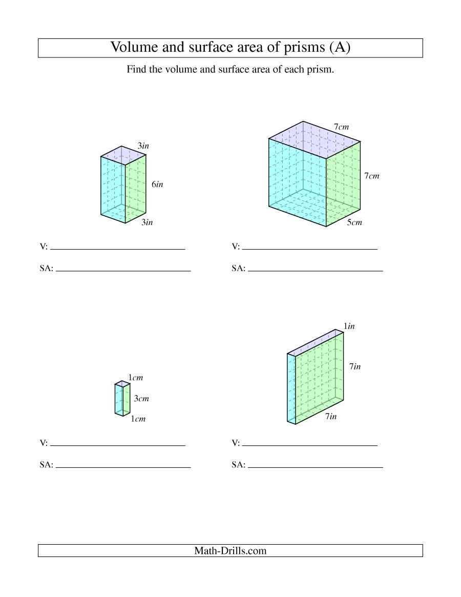Volume And Surface Area Of Rectangular Prisms With Whole Numbers A Along With Volume Rectangular Prism Worksheet Answers